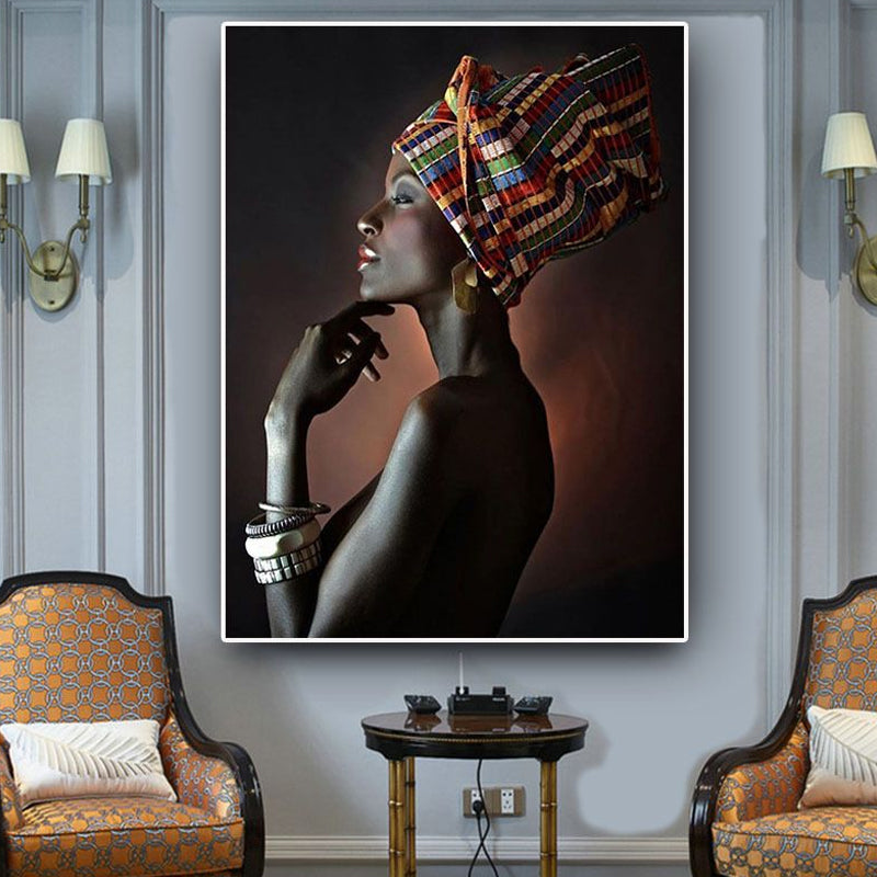 Black Tribal Woman Canvas Print Textured Surface Wall Art for House Interior Black Clearhalo 'Art Gallery' 'Canvas Art' 'Contemporary Art Gallery' 'Modern' Arts' 1654195