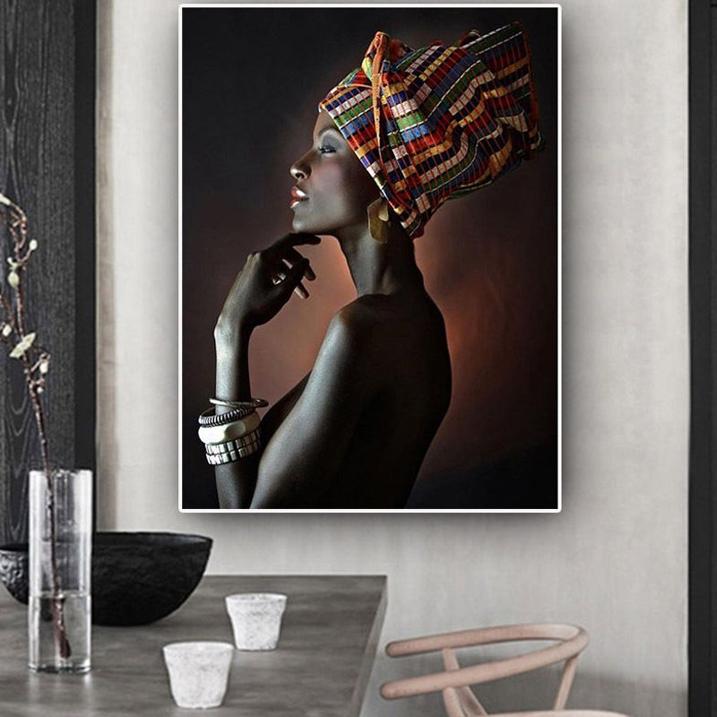Black Tribal Woman Canvas Print Textured Surface Wall Art for House Interior Clearhalo 'Art Gallery' 'Canvas Art' 'Contemporary Art Gallery' 'Modern' Arts' 1654197
