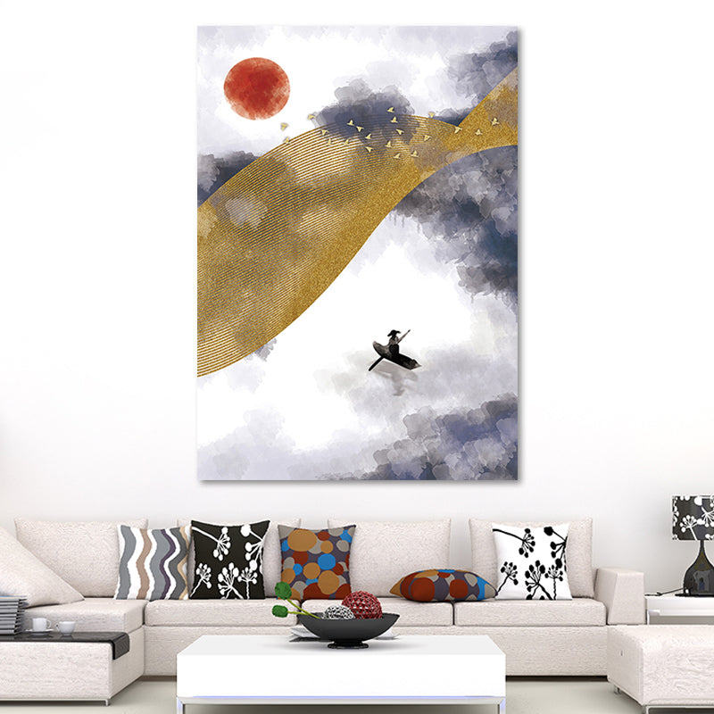 Asian Mountain Landscape Canvas Art Purple Textured Wall Decor for House Interior Grey Clearhalo 'Arts' 'Canvas Art' 1654202