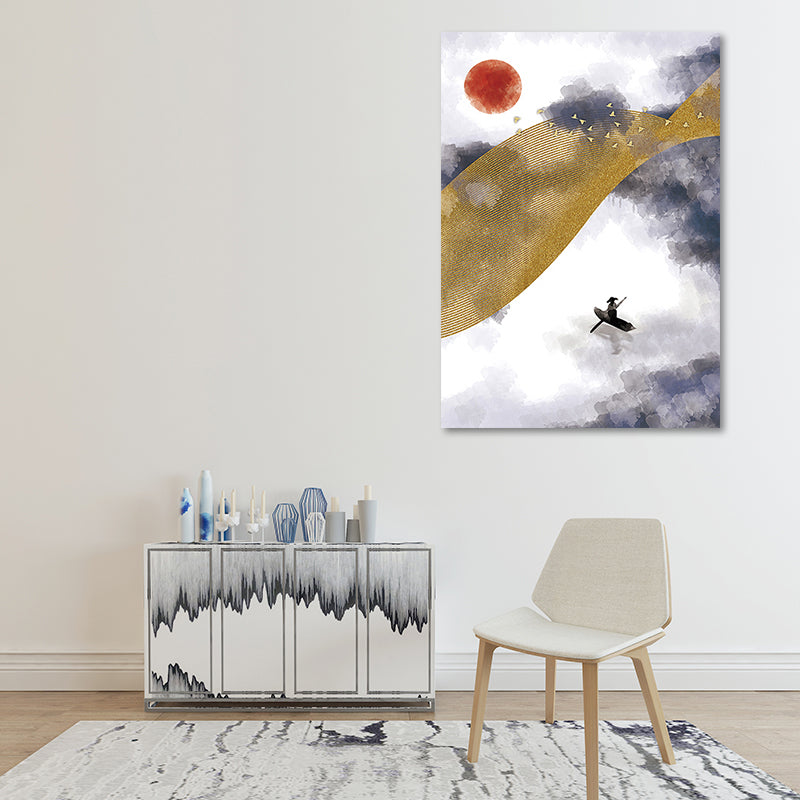 Asian Mountain Landscape Canvas Art Purple Textured Wall Decor for House Interior Clearhalo 'Arts' 'Canvas Art' 1654203