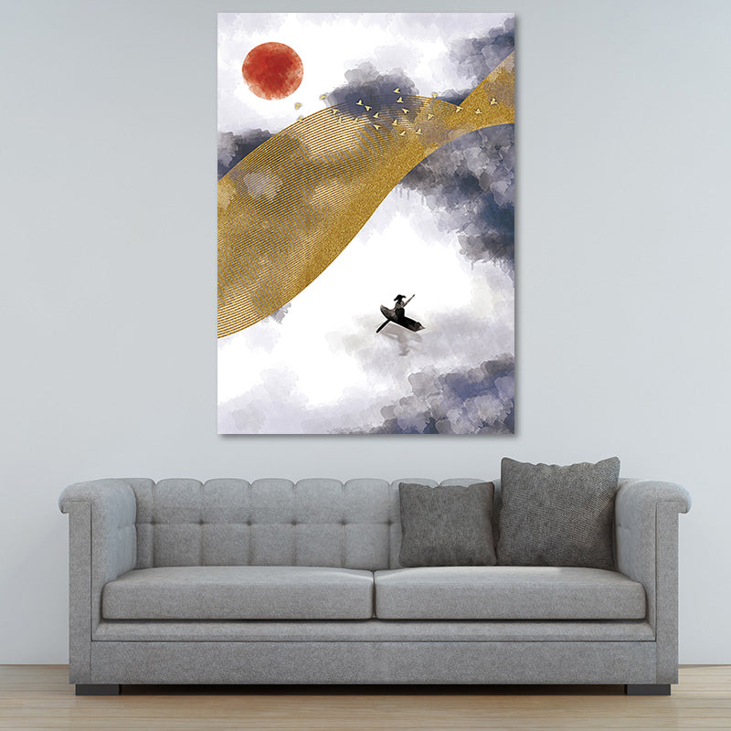 Asian Mountain Landscape Canvas Art Purple Textured Wall Decor for House Interior Clearhalo 'Arts' 'Canvas Art' 1654204