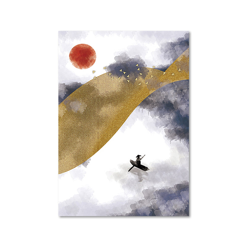 Asian Mountain Landscape Canvas Art Purple Textured Wall Decor for House Interior Clearhalo 'Arts' 'Canvas Art' 1654205