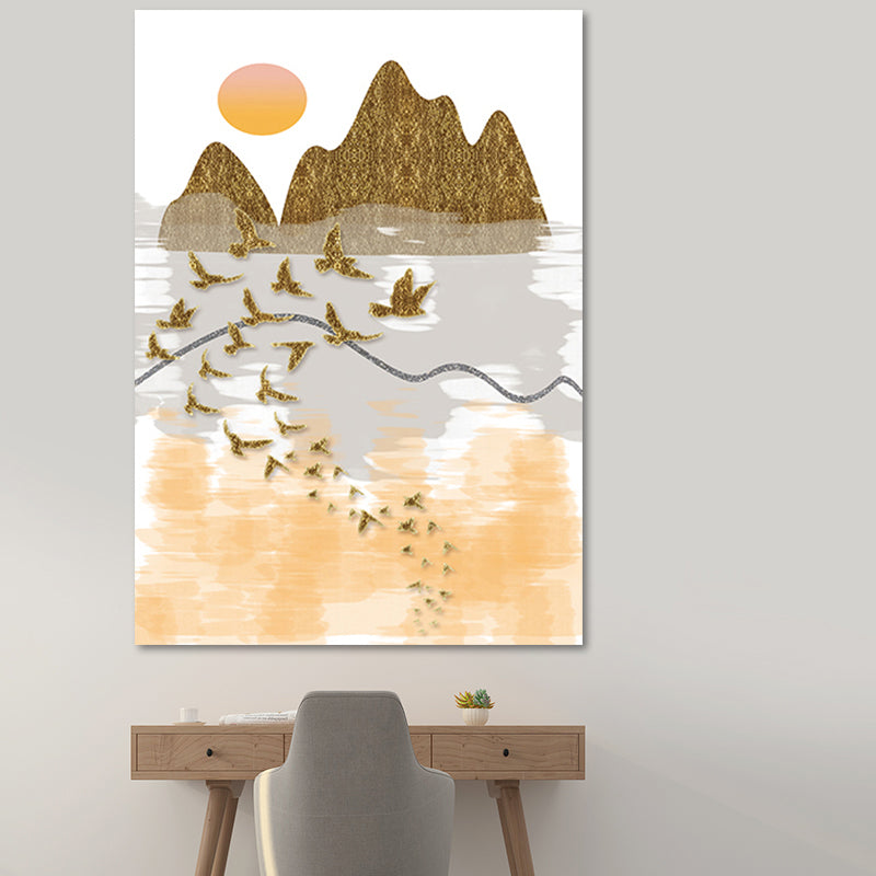 Asian Mountain Landscape Canvas Art Purple Textured Wall Decor for House Interior Orange Clearhalo 'Arts' 'Canvas Art' 1654209