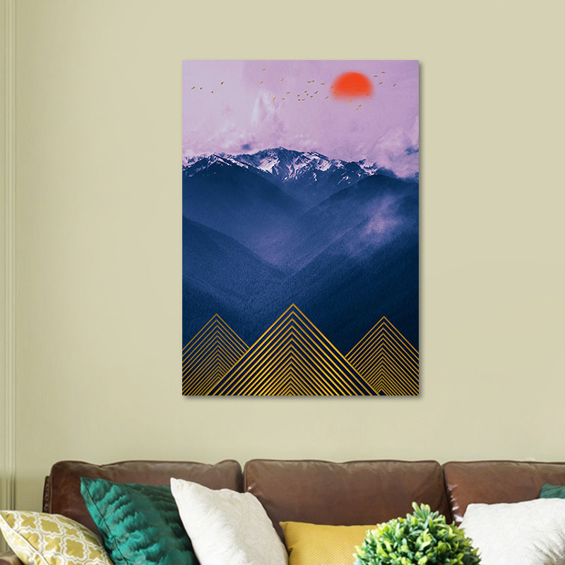 Asian Mountain Landscape Canvas Art Purple Textured Wall Decor for House Interior Clearhalo 'Arts' 'Canvas Art' 1654218