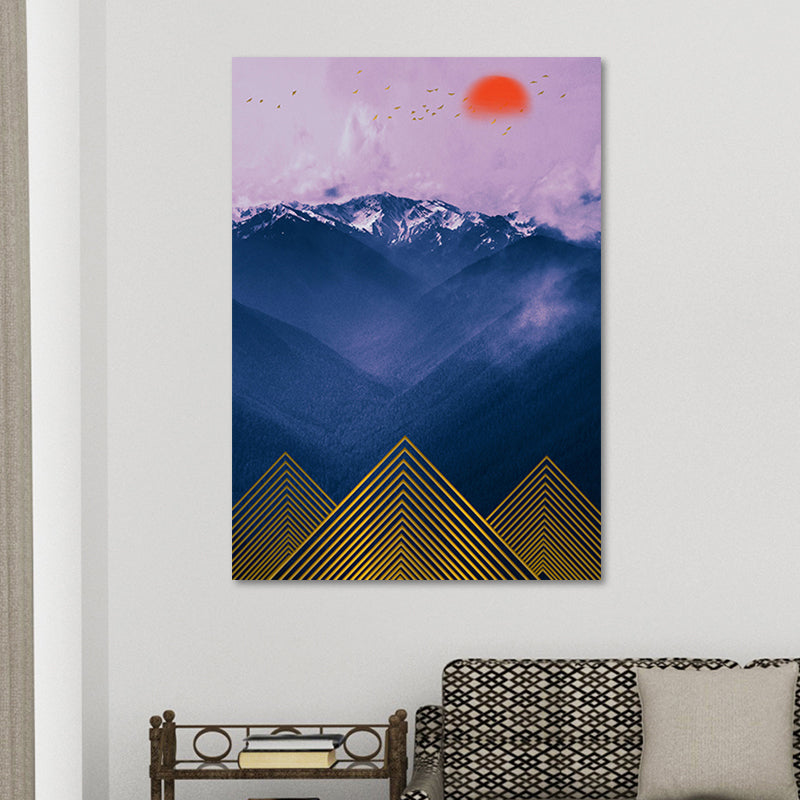 Asian Mountain Landscape Canvas Art Purple Textured Wall Decor for House Interior - Clearhalo - 'Arts' - 'Canvas Art' - 1654219