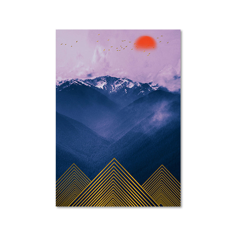 Asian Mountain Landscape Canvas Art Purple Textured Wall Decor for House Interior Clearhalo 'Arts' 'Canvas Art' 1654220