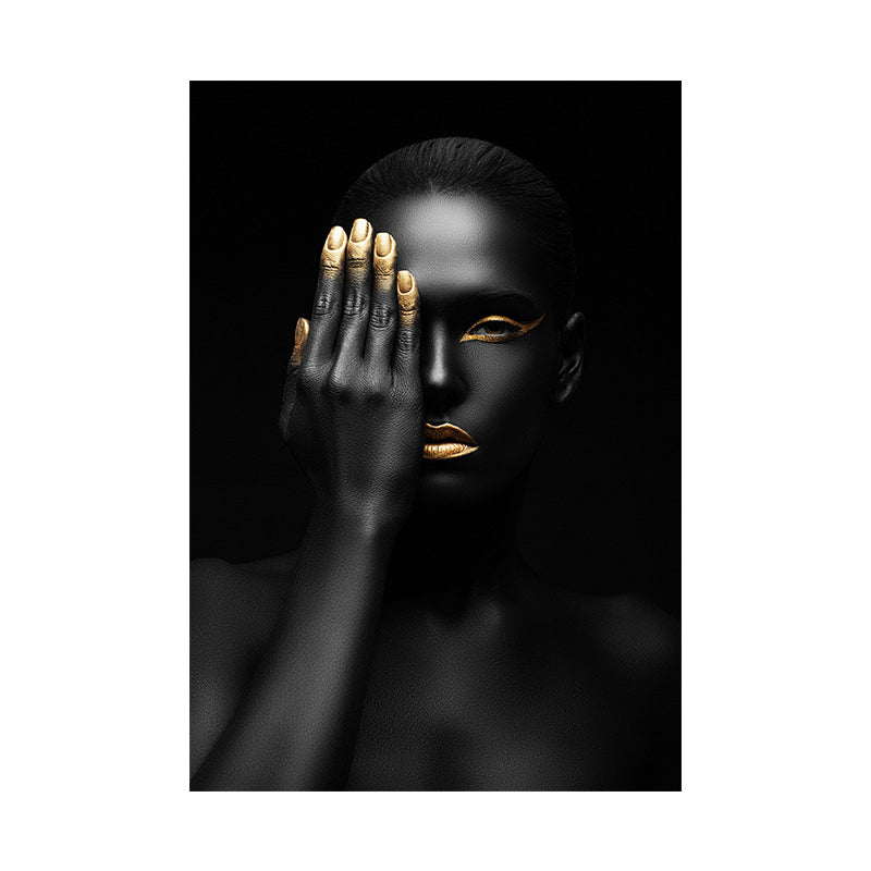 Beautiful African Female Model Canvas Living Room Fashion Wall Art in Black, Texture Clearhalo 'Arts' 'Canvas Art' 1654231