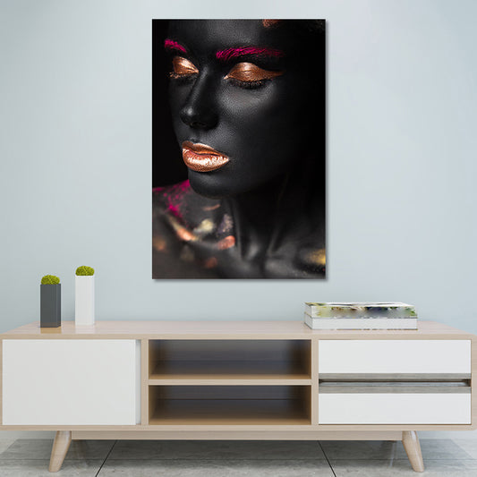 Beautiful African Female Model Canvas Living Room Fashion Wall Art in Black, Texture Clearhalo 'Arts' 'Canvas Art' 1654240