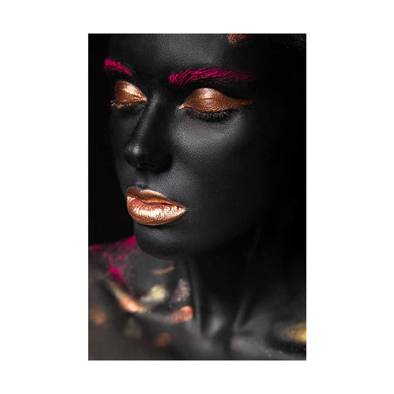 Beautiful African Female Model Canvas Living Room Fashion Wall Art in Black, Texture Clearhalo 'Arts' 'Canvas Art' 1654242