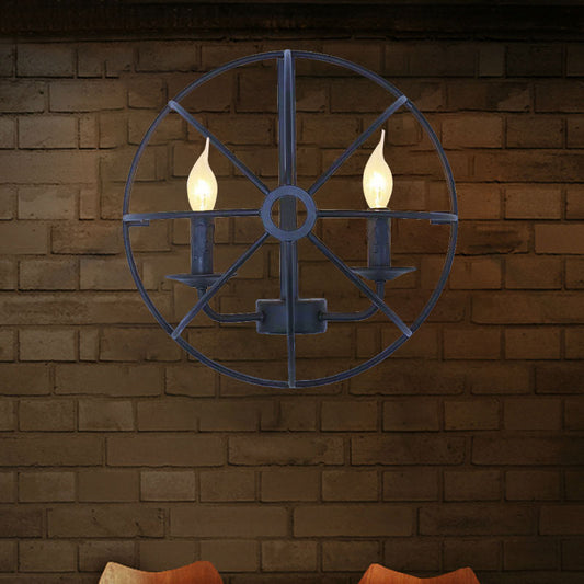 Circle Caged Iron Wall Lighting with Candle Design Industrial 2/3 Lights Dining Room Wall Sconce Light in Black 2.0 Black Clearhalo 'Art deco wall lights' 'Cast Iron' 'Glass' 'Industrial wall lights' 'Industrial' 'Middle century wall lights' 'Modern' 'Rustic wall lights' 'Tiffany' 'Traditional wall lights' 'Wall Lamps & Sconces' 'Wall Lights' Lighting' 165425