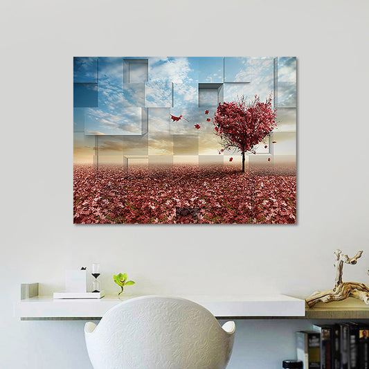 Textured Blue Canvas Print Modern Heart Shaped Tree and Fallen Leaves Wall Art Decor Clearhalo 'Art Gallery' 'Canvas Art' 'Contemporary Art Gallery' 'Modern' Arts' 1654268