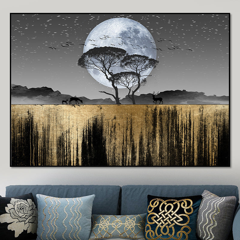 Country Scenery Wall Decor Black Super Moon Night Wilds Landscape Wall Art Print for Home Black Clearhalo 'Arts' 'Canvas Art' 1654274