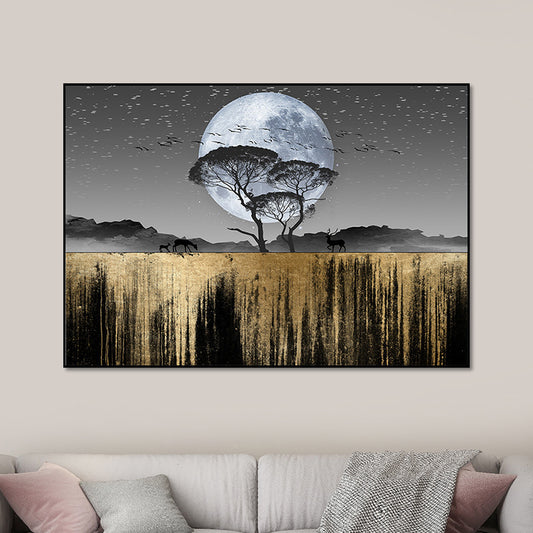 Country Scenery Wall Decor Black Super Moon Night Wilds Landscape Wall Art Print for Home Clearhalo 'Arts' 'Canvas Art' 1654275