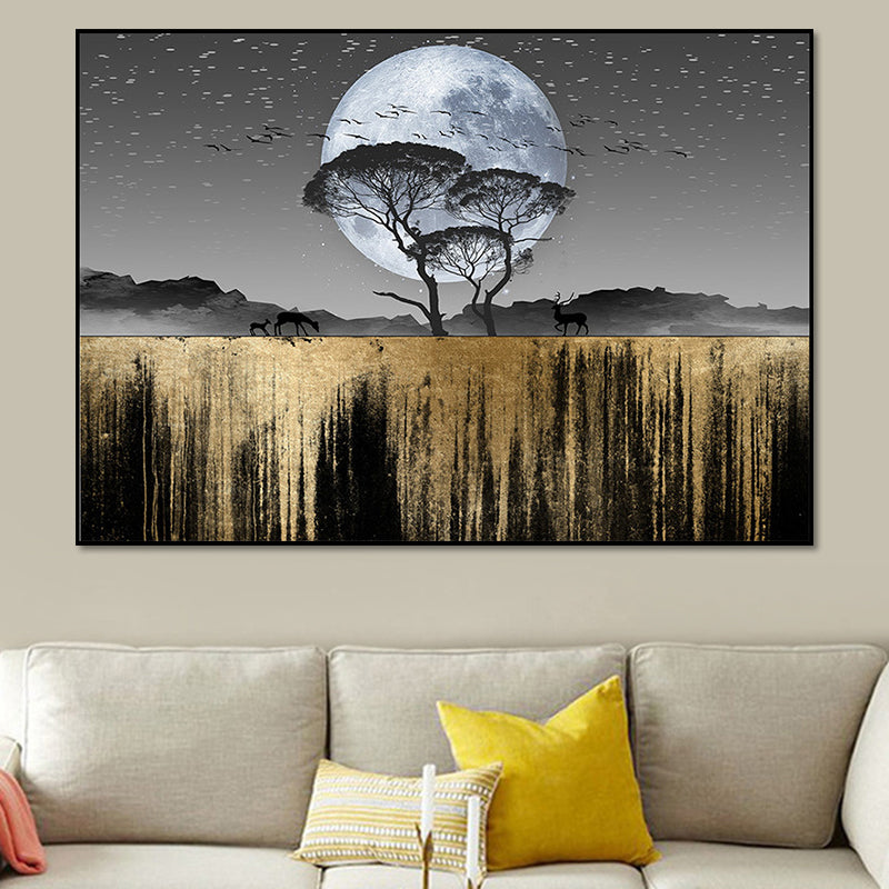 Country Scenery Wall Decor Black Super Moon Night Wilds Landscape Wall Art Print for Home Clearhalo 'Arts' 'Canvas Art' 1654276