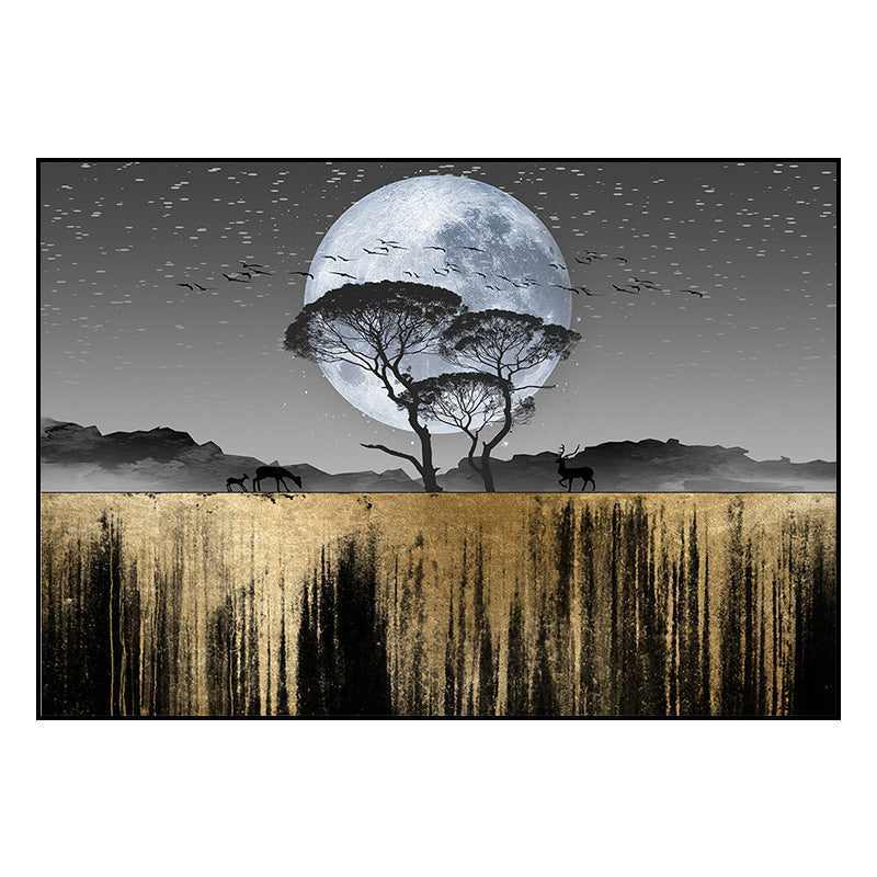 Country Scenery Wall Decor Black Super Moon Night Wilds Landscape Wall Art Print for Home Clearhalo 'Arts' 'Canvas Art' 1654277