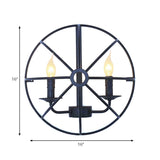 Circle Caged Iron Wall Lighting with Candle Design Industrial 2/3 Lights Dining Room Wall Sconce Light in Black Clearhalo 'Art deco wall lights' 'Cast Iron' 'Glass' 'Industrial wall lights' 'Industrial' 'Middle century wall lights' 'Modern' 'Rustic wall lights' 'Tiffany' 'Traditional wall lights' 'Wall Lamps & Sconces' 'Wall Lights' Lighting' 165427