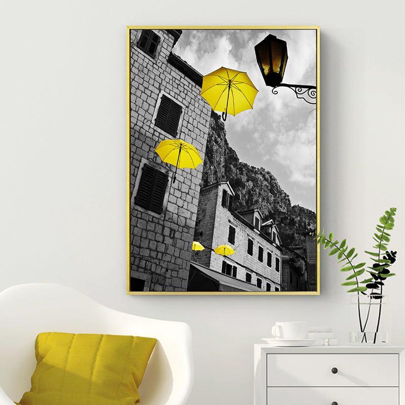 Photo Architecture Wall Art Vintage Textured House Interior Canvas Print in Yellow and Grey Yellow Design 1 Clearhalo 'Art Gallery' 'Canvas Art' 'Contemporary Art Gallery' 'Modern' Arts' 1654281
