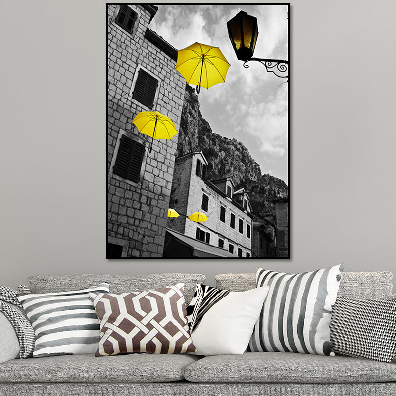 Photo Architecture Wall Art Vintage Textured House Interior Canvas Print in Yellow and Grey Clearhalo 'Art Gallery' 'Canvas Art' 'Contemporary Art Gallery' 'Modern' Arts' 1654283