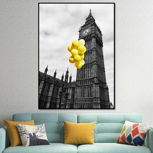 Photo Architecture Wall Art Vintage Textured House Interior Canvas Print in Yellow and Grey Yellow Design 2 Clearhalo 'Art Gallery' 'Canvas Art' 'Contemporary Art Gallery' 'Modern' Arts' 1654288