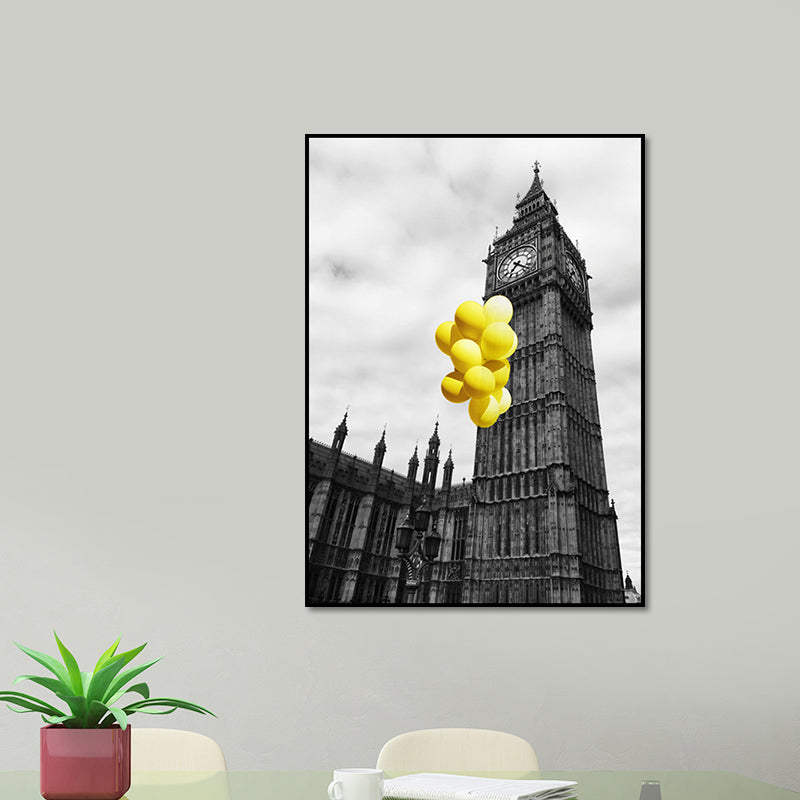 Photo Architecture Wall Art Vintage Textured House Interior Canvas Print in Yellow and Grey Clearhalo 'Art Gallery' 'Canvas Art' 'Contemporary Art Gallery' 'Modern' Arts' 1654289