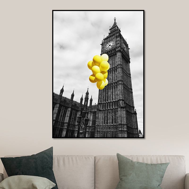 Photo Architecture Wall Art Vintage Textured House Interior Canvas Print in Yellow and Grey Clearhalo 'Art Gallery' 'Canvas Art' 'Contemporary Art Gallery' 'Modern' Arts' 1654290