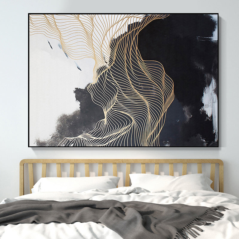 Nordic Abstract Mountain Wall Art Black Textured Surface Canvas Print for Bedroom Black Clearhalo 'Arts' 'Canvas Art' 1654292