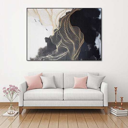 Nordic Abstract Mountain Wall Art Black Textured Surface Canvas Print for Bedroom Clearhalo 'Arts' 'Canvas Art' 1654293