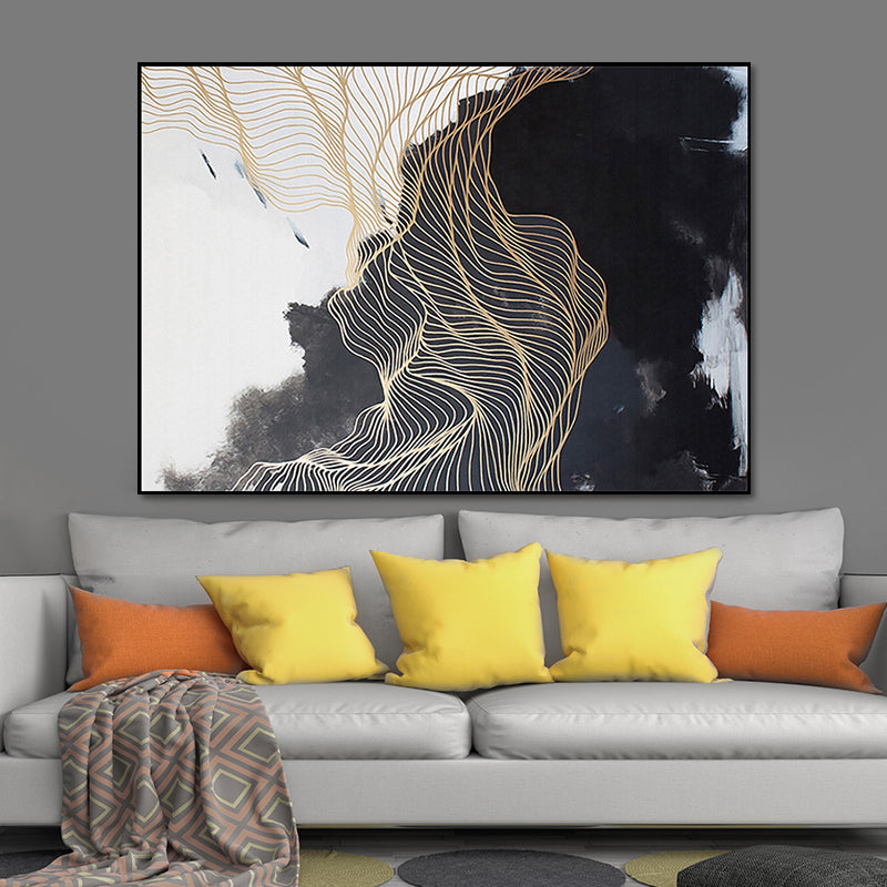 Nordic Abstract Mountain Wall Art Black Textured Surface Canvas Print for Bedroom Clearhalo 'Arts' 'Canvas Art' 1654294