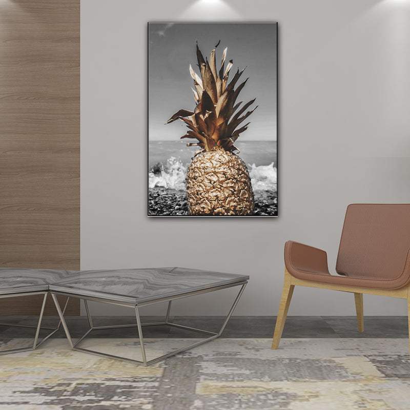 Still Life Pineapple Wall Decor Nordic Canvas Wall Art Print in Brown and Grey for Bedroom Brown Clearhalo 'Arts' 'Canvas Art' 1654313