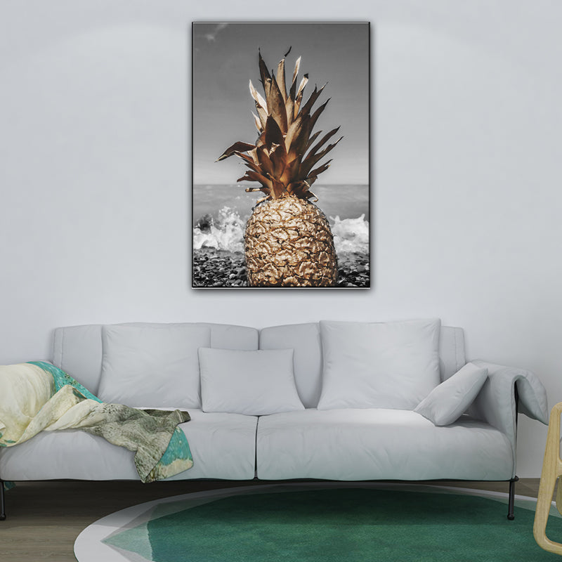 Still Life Pineapple Wall Decor Nordic Canvas Wall Art Print in Brown and Grey for Bedroom Clearhalo 'Arts' 'Canvas Art' 1654314