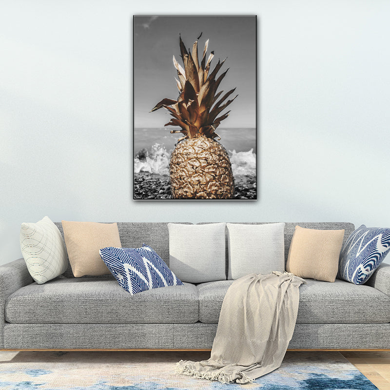 Still Life Pineapple Wall Decor Nordic Canvas Wall Art Print in Brown and Grey for Bedroom Clearhalo 'Arts' 'Canvas Art' 1654315