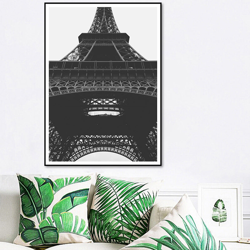 Eiffel Tower Wall Art Print Black and White Global Inspired Canvas for House Interior Black Clearhalo 'Arts' 'Canvas Art' 1654367