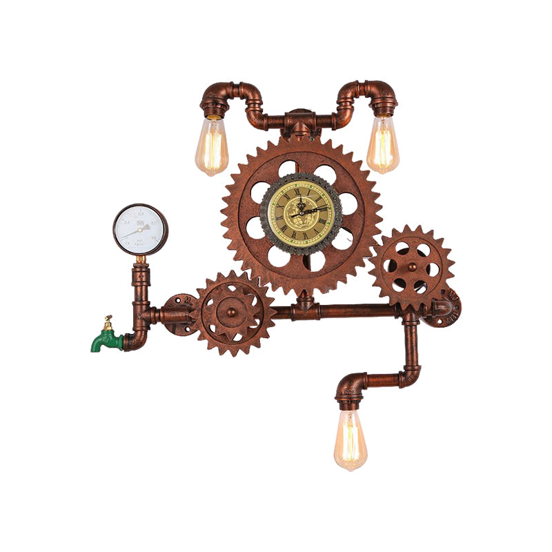 Copper Finish Gear Design Wall Lighting with Faucet Vintage Metallic 3 Lights Restaurant Sconce Lighting Clearhalo 'Art deco wall lights' 'Cast Iron' 'Glass' 'Industrial wall lights' 'Industrial' 'Middle century wall lights' 'Modern' 'Rustic wall lights' 'Tiffany' 'Traditional wall lights' 'Wall Lamps & Sconces' 'Wall Lights' Lighting' 165439