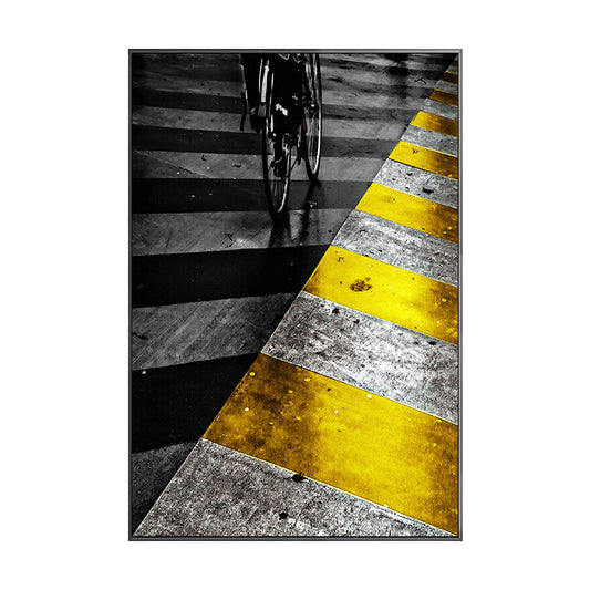 Photographic Print Zebra Crossing Canvas Textured Modern Bedroom Wall Art in Yellow Clearhalo 'Art Gallery' 'Canvas Art' 'Contemporary Art Gallery' 'Modern' Arts' 1654392