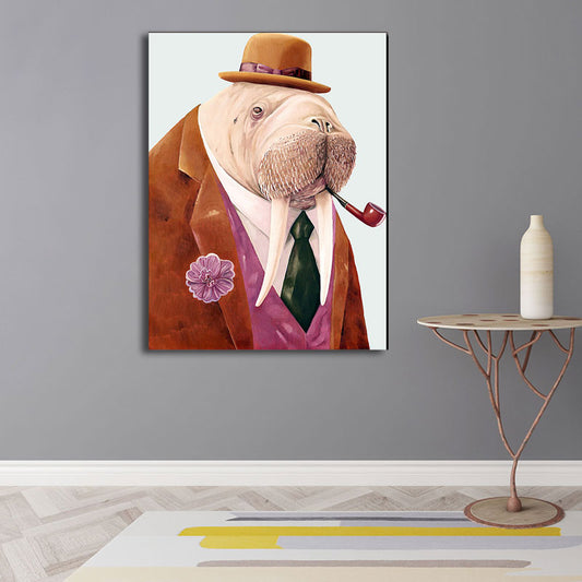 Kids Animal in Suit Canvas Wall Art Colorful Decorative Painting for Children Room Brown Clearhalo 'Art Gallery' 'Canvas Art' 'Kids' Arts' 1654443