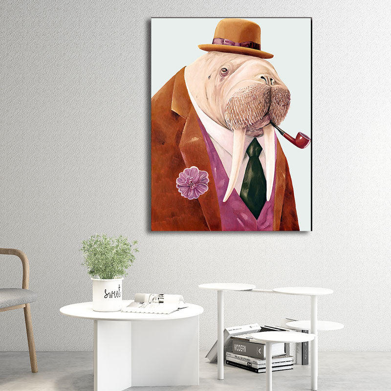 Kids Animal in Suit Canvas Wall Art Colorful Decorative Painting for Children Room Clearhalo 'Art Gallery' 'Canvas Art' 'Kids' Arts' 1654444