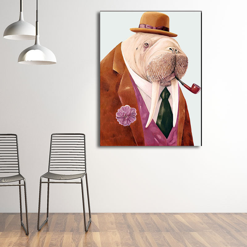 Kids Animal in Suit Canvas Wall Art Colorful Decorative Painting for Children Room Clearhalo 'Art Gallery' 'Canvas Art' 'Kids' Arts' 1654445