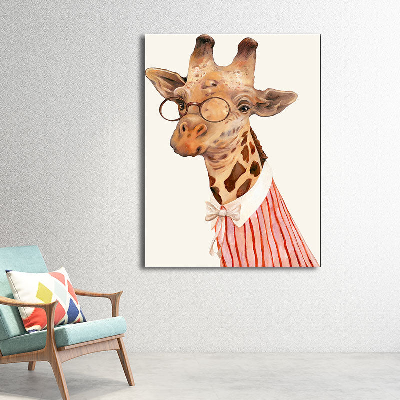 Kids Animal in Suit Canvas Wall Art Colorful Decorative Painting for Children Room Orange Clearhalo 'Art Gallery' 'Canvas Art' 'Kids' Arts' 1654450