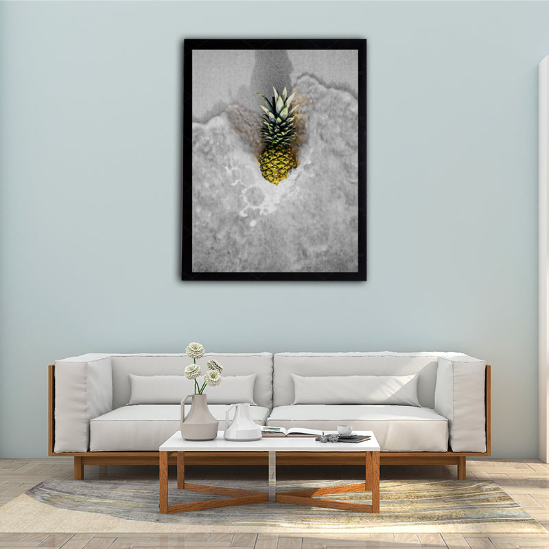 Photographic Pineapple and Water Canvas Wall Art for Living Room, Grey and Yellow - Grey - Clearhalo - 'Arts' - 'Canvas Art' - 1654483