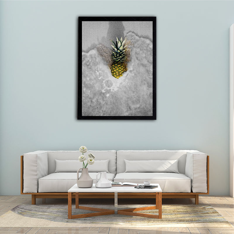 Photographic Pineapple and Water Canvas Wall Art for Living Room, Grey and Yellow Grey Clearhalo 'Arts' 'Canvas Art' 1654483