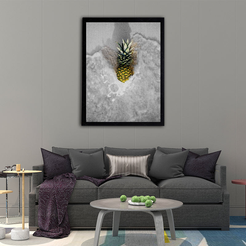 Photographic Pineapple and Water Canvas Wall Art for Living Room, Grey and Yellow Clearhalo 'Arts' 'Canvas Art' 1654484