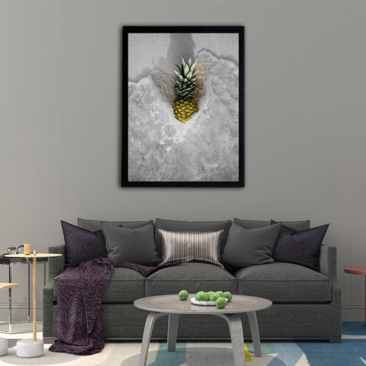 Photographic Pineapple and Water Canvas Wall Art for Living Room, Grey and Yellow - Clearhalo - 'Arts' - 'Canvas Art' - 1654484