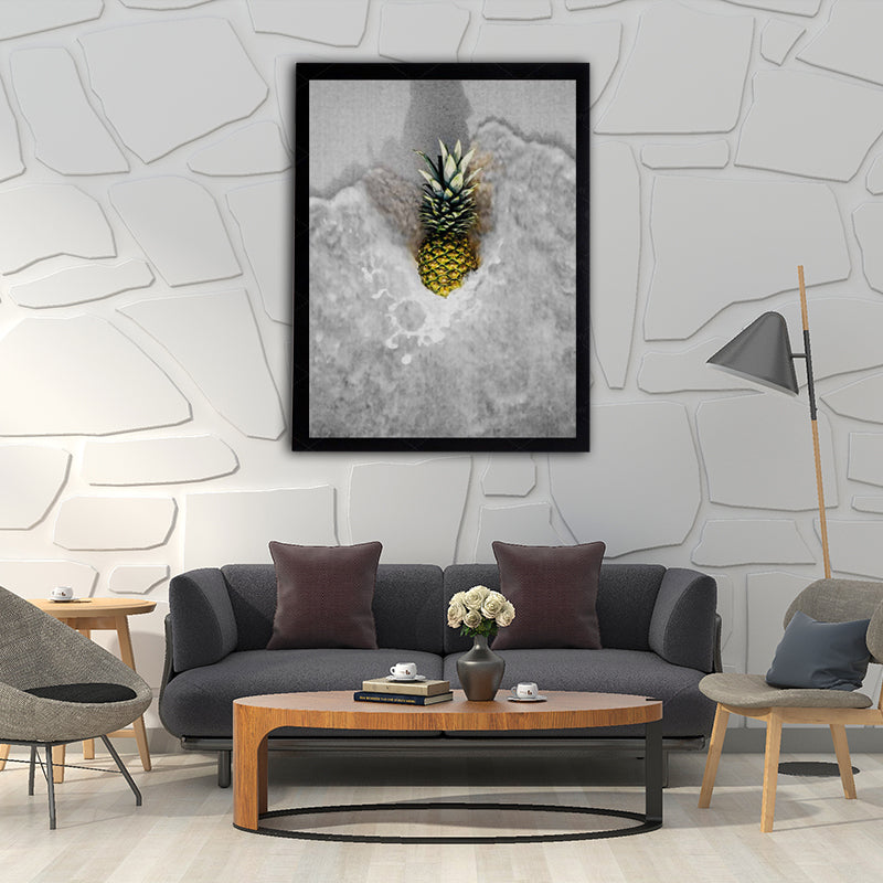 Photographic Pineapple and Water Canvas Wall Art for Living Room, Grey and Yellow Clearhalo 'Arts' 'Canvas Art' 1654485