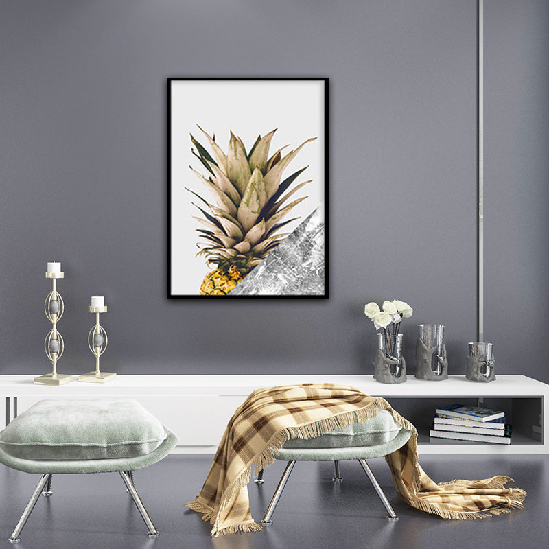 Yellow Pineapple Photographic Art Print Fruit Nordic Textured Canvas for Dining Room Yellow Clearhalo 'Arts' 'Canvas Art' 1654515