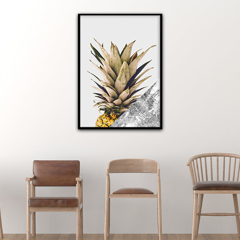 Yellow Pineapple Photographic Art Print Fruit Nordic Textured Canvas for Dining Room Clearhalo 'Arts' 'Canvas Art' 1654516