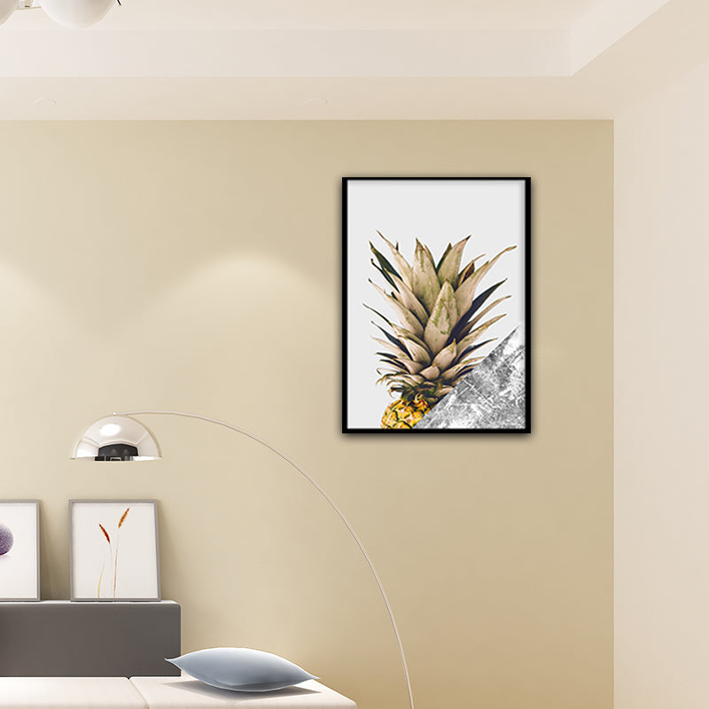 Yellow Pineapple Photographic Art Print Fruit Nordic Textured Canvas for Dining Room Clearhalo 'Arts' 'Canvas Art' 1654517