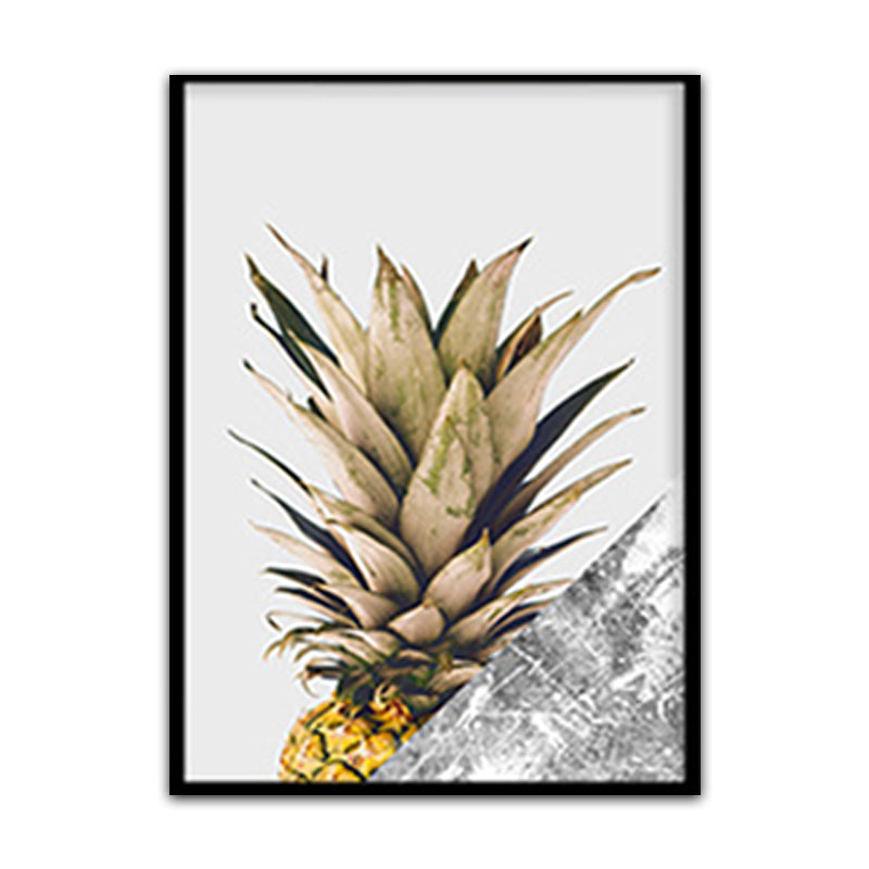 Yellow Pineapple Photographic Art Print Fruit Nordic Textured Canvas for Dining Room Clearhalo 'Arts' 'Canvas Art' 1654518