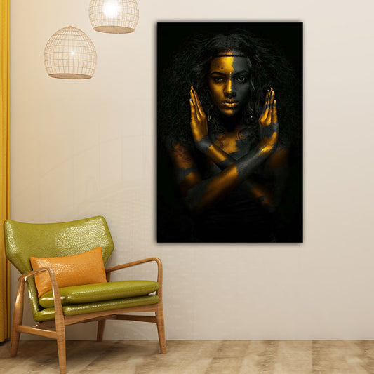 Gold Modern Style Art Print African Woman NO Gesture Wall Decor for Sitting Room Clearhalo 'Arts' 'Canvas Art' 1654539