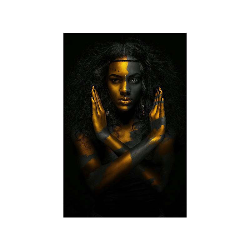 Gold Modern Style Art Print African Woman NO Gesture Wall Decor for Sitting Room Clearhalo 'Arts' 'Canvas Art' 1654540