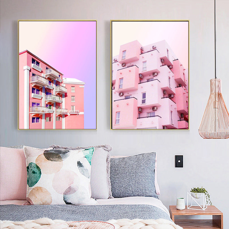 Pink Photo Architecture Canvas Print Textured Contemporary Bedroom Wall Art Pink Design 1 Clearhalo 'Art Gallery' 'Canvas Art' 'Contemporary Art Gallery' 'Modern' Arts' 1654555